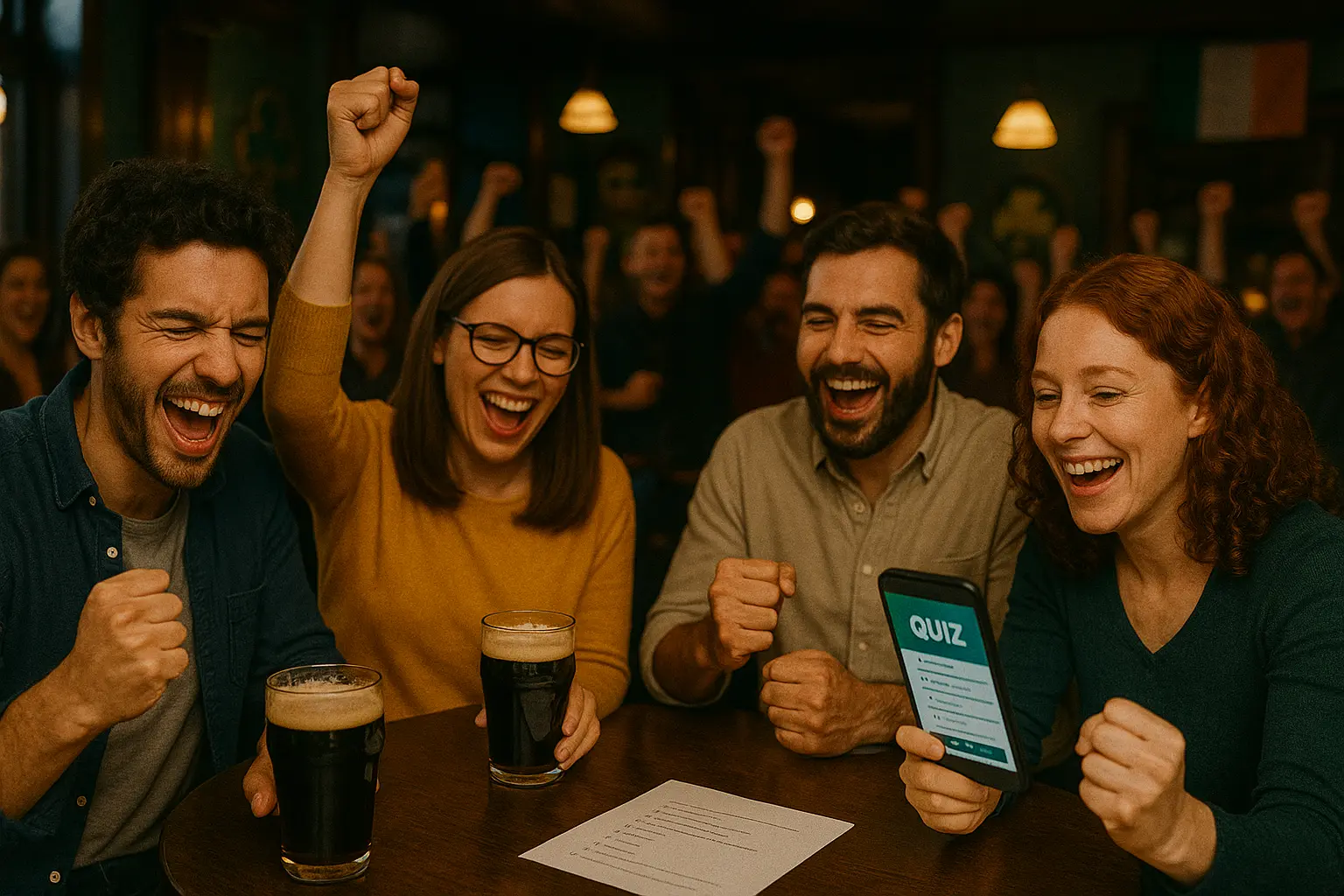 People enjoying the Pub Quiz World Cup in a pub